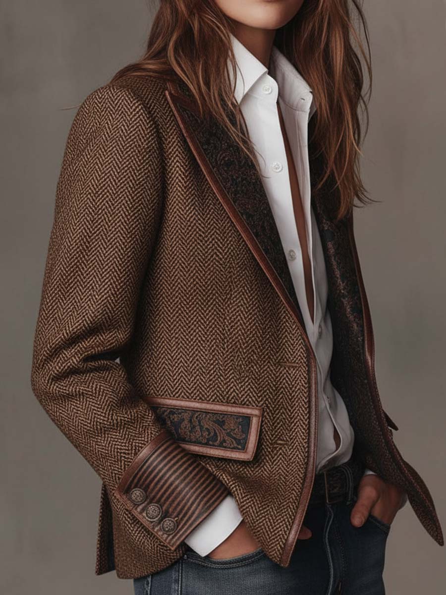 Blazer con paneles estampados en contraste