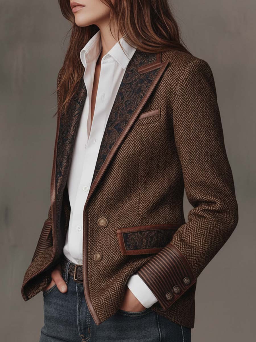 Blazer con paneles estampados en contraste