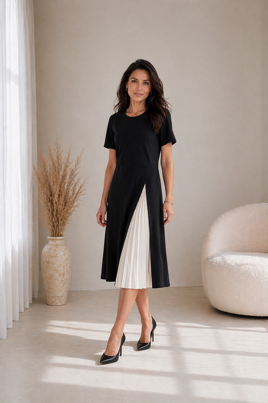 Vestido midi con panel plisado