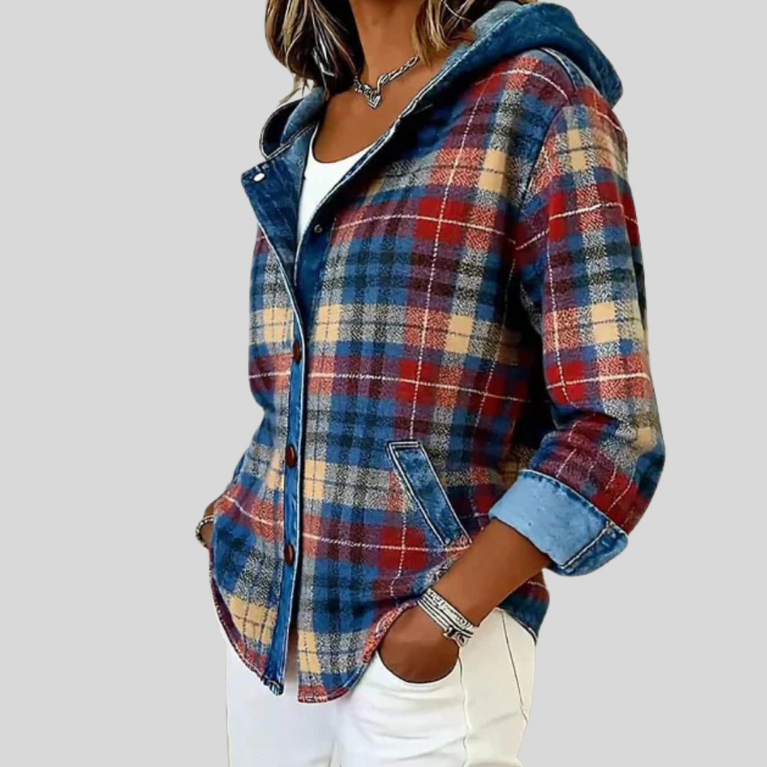 Chaqueta de cuadros con capucha