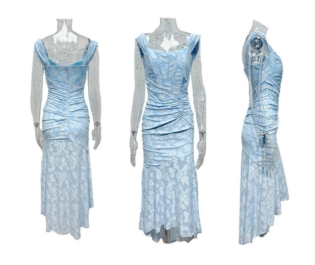 Vestido midi de encaje con drapeado