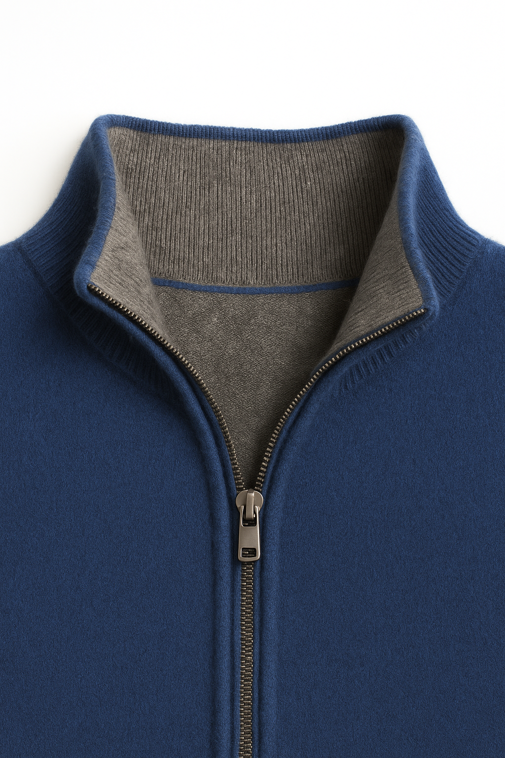 Georgio Reversible Zip-Up Navy | Double-Faced Cashmere Knit