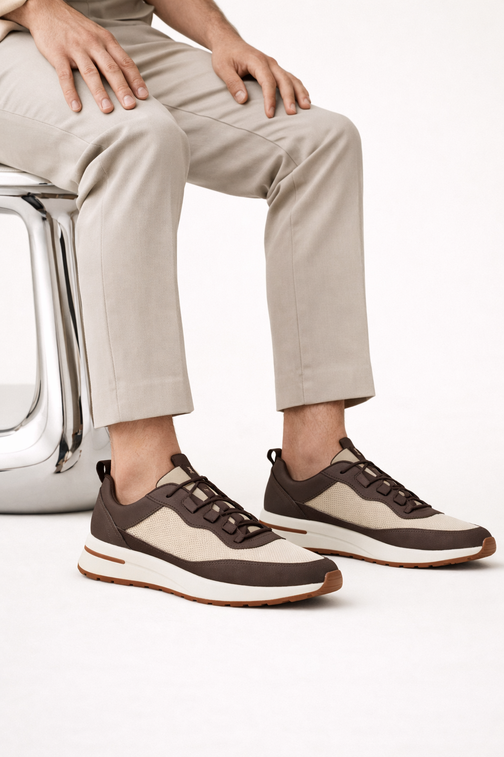 Voyager Couture Sneaker Taupe | Premium Low-Top Sneaker