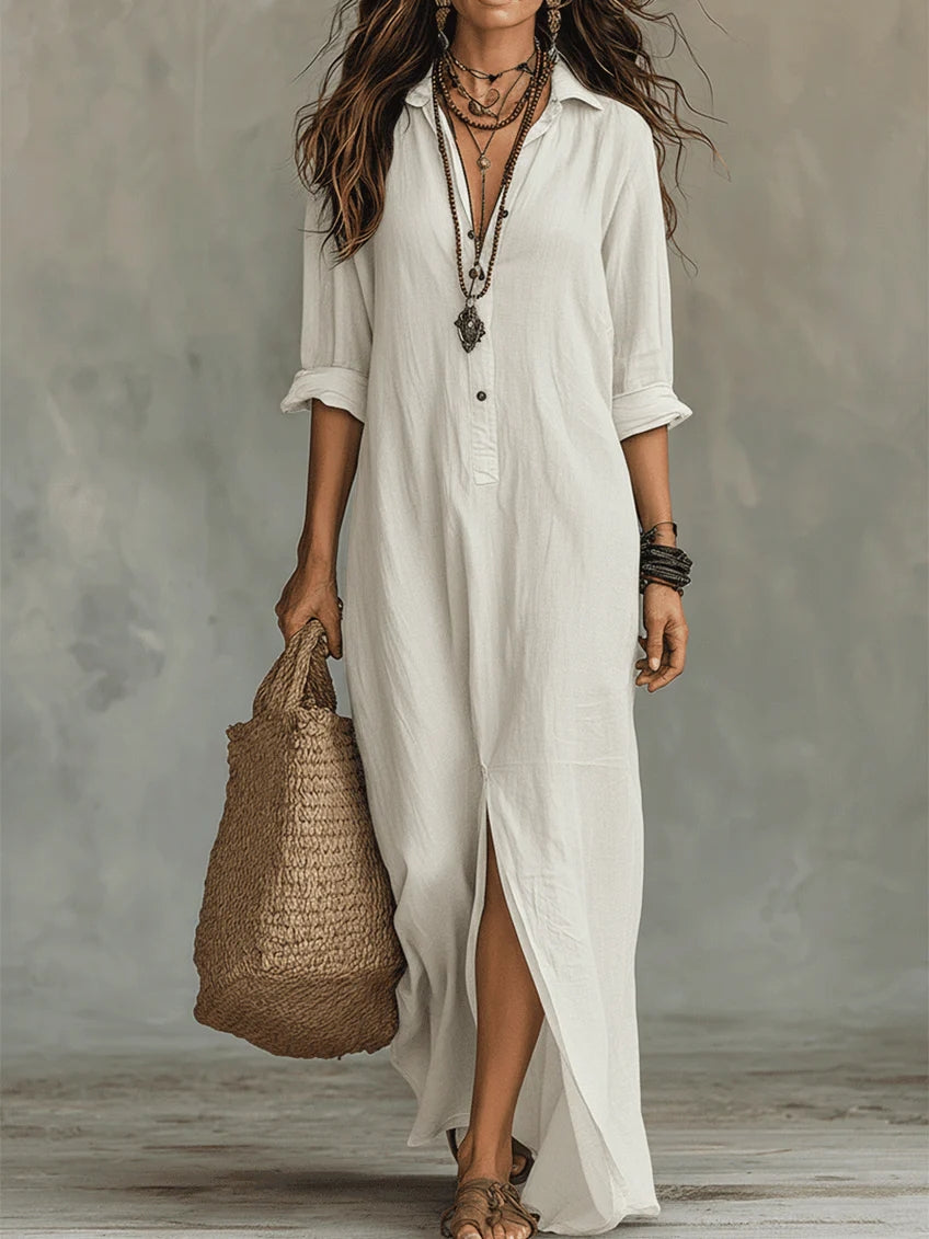 Vestido largo camisero fluido