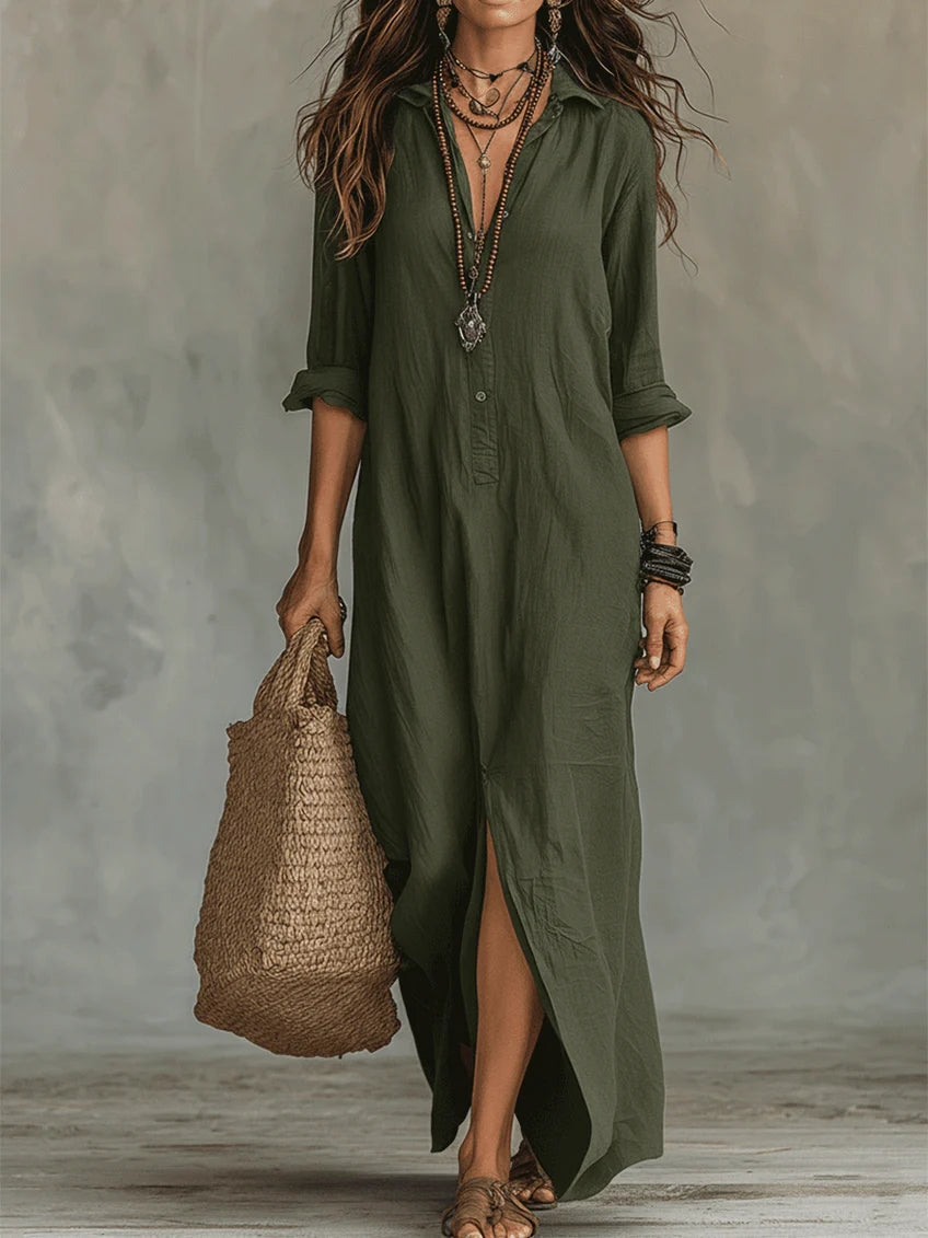 Vestido largo camisero fluido