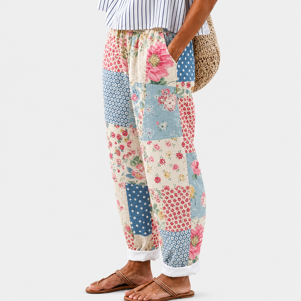 Pantalón patchwork estilo vintage