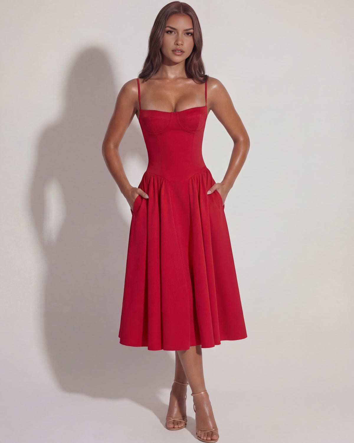 Vestido midi con corsé y falda fluida
