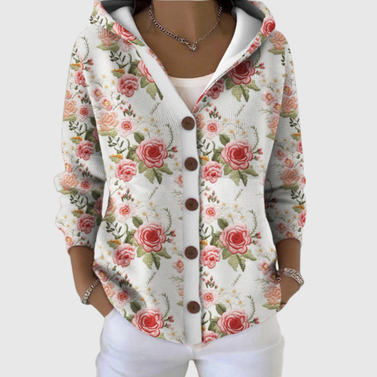 Chaqueta de punto con capucha y estampado floral