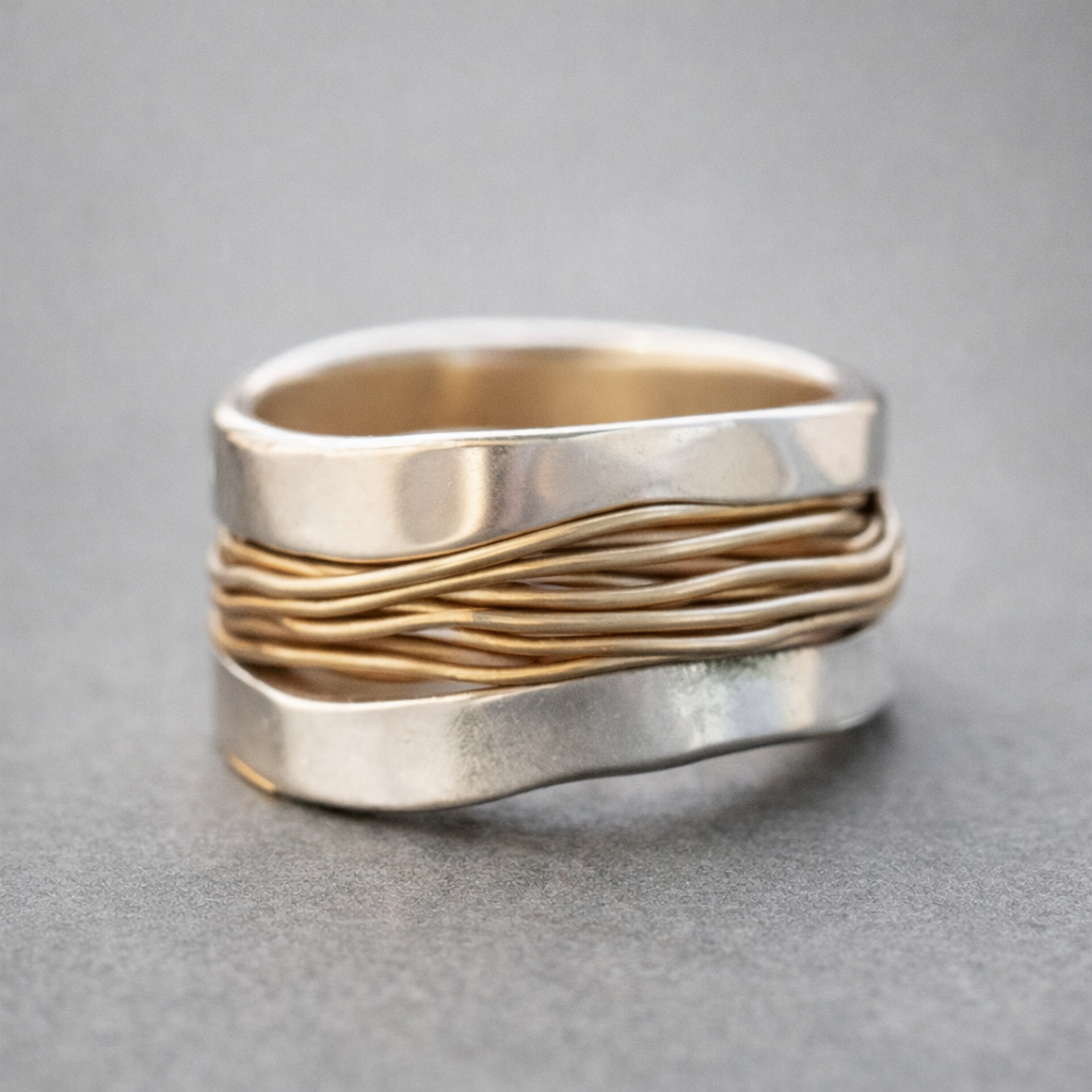 Anillo de plata con hilos de oro