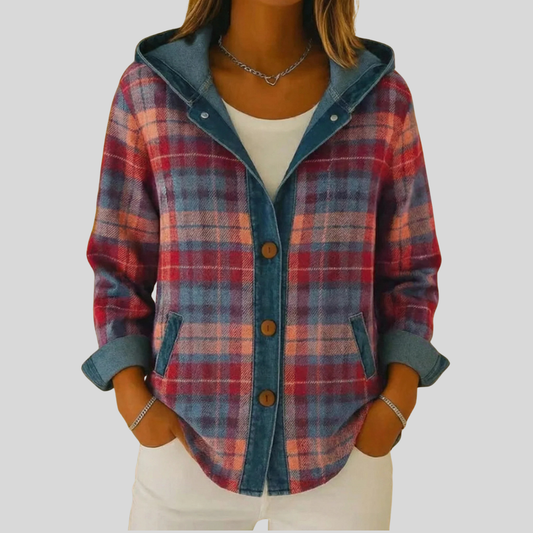 Chaqueta de cuadros con capucha y forro contrastado