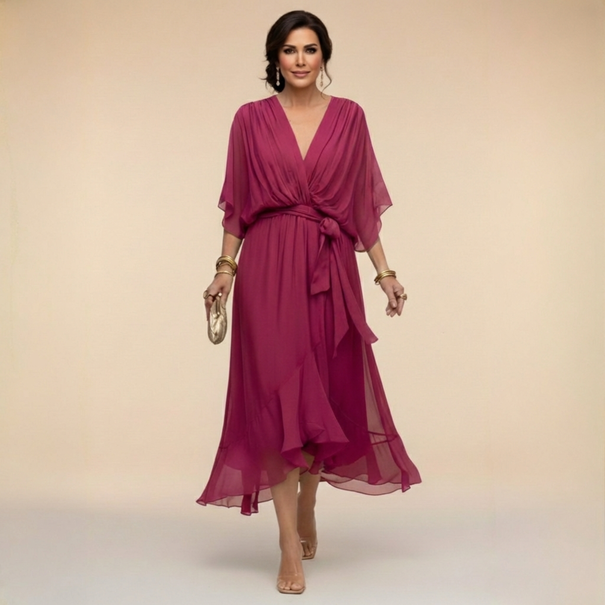 Vestido midi con escote drapeado
