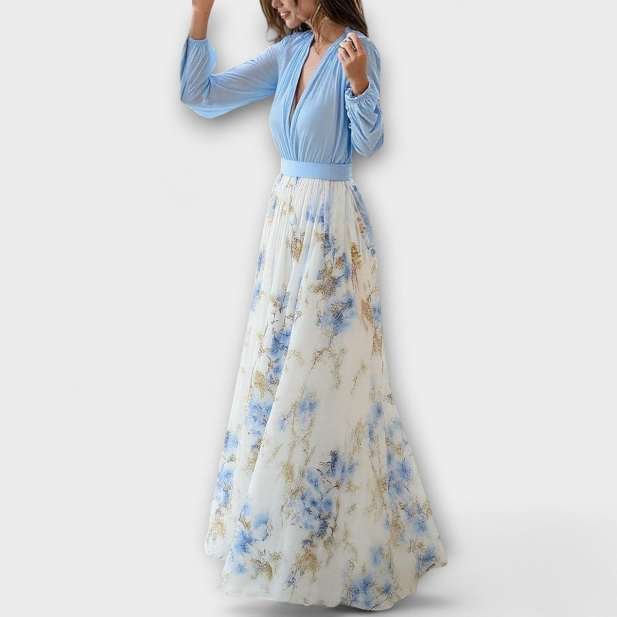 Vestido largo en gasa con estampado floral