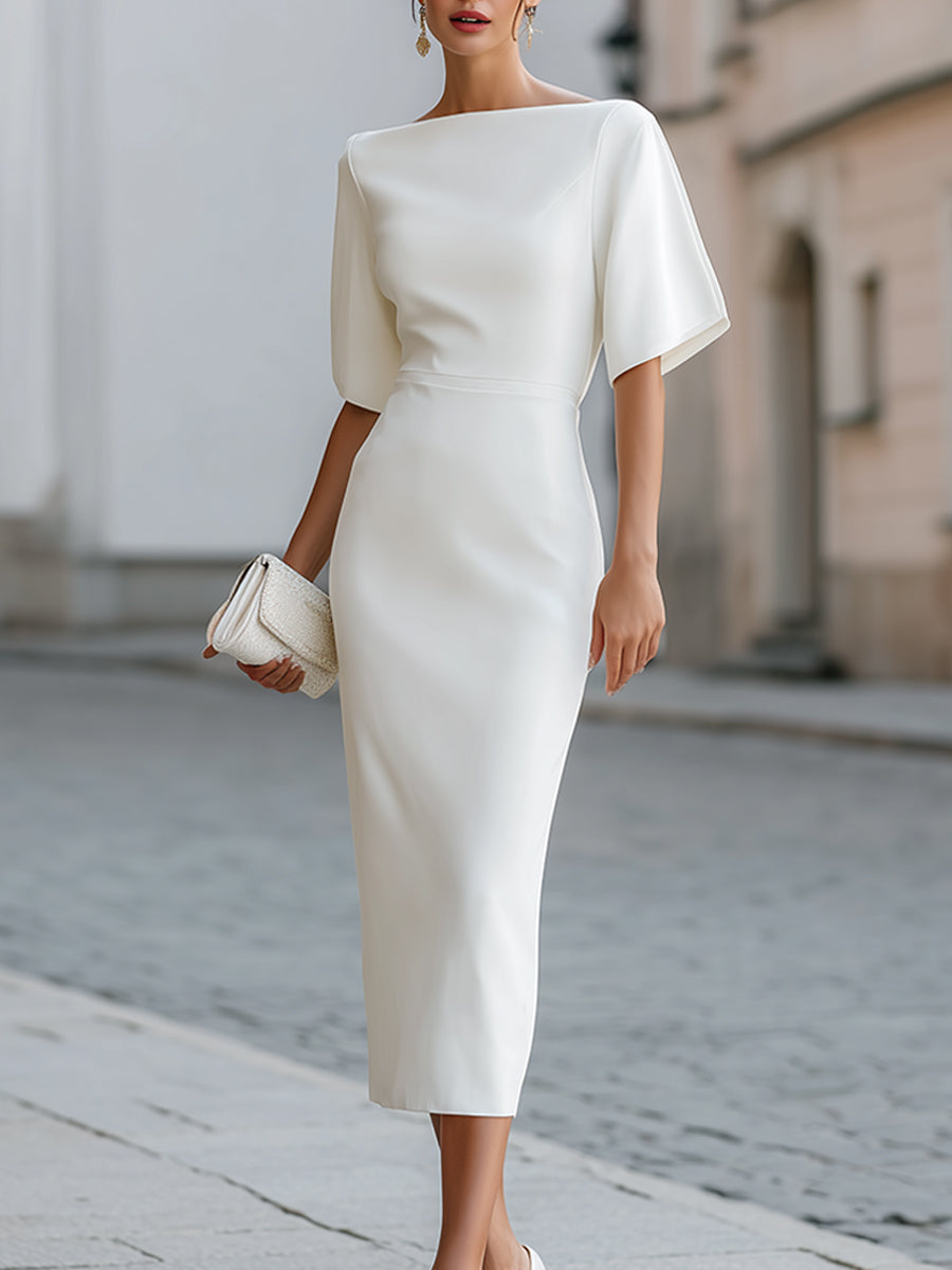 Vestido midi blanco de mangas cortas