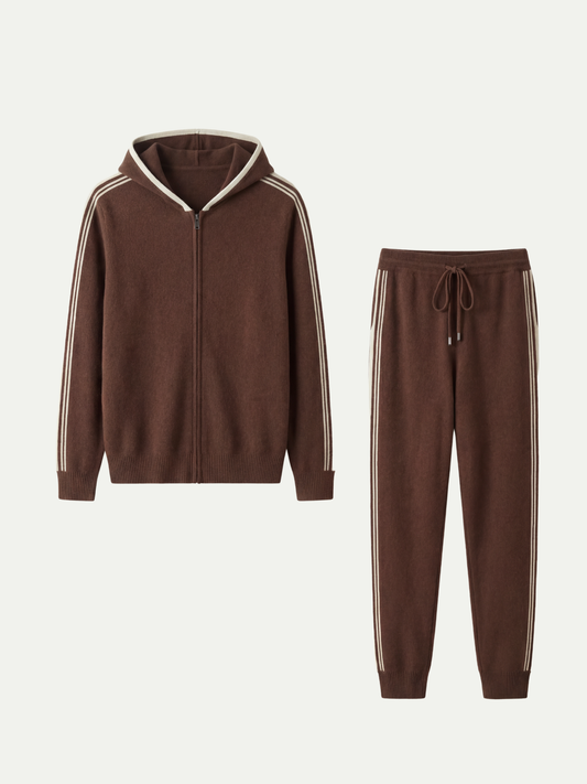 Sion Signature Set Brown | Hooded Knit Tracksuit