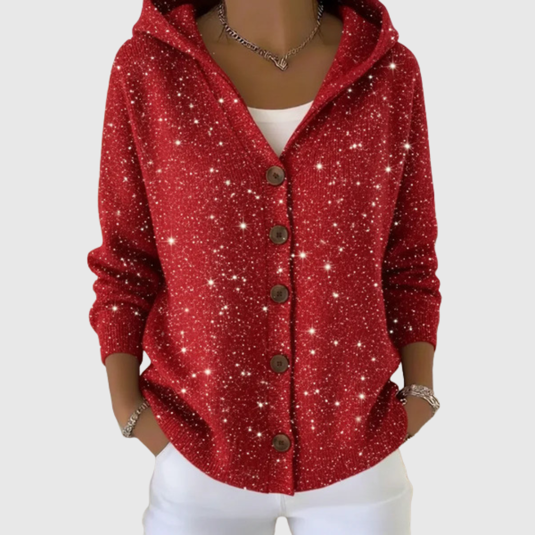 Chaqueta de punto con capucha y brillo