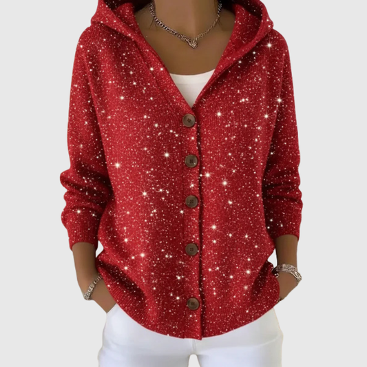 Chaqueta de punto con capucha y brillo