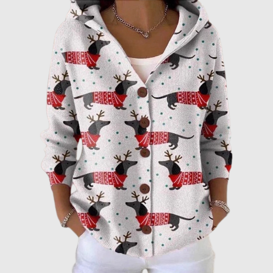Chaqueta de punto con capucha y estampado navideño