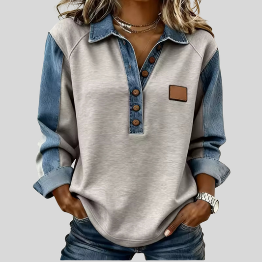 Blusa de punto con cuello y botones de contraste