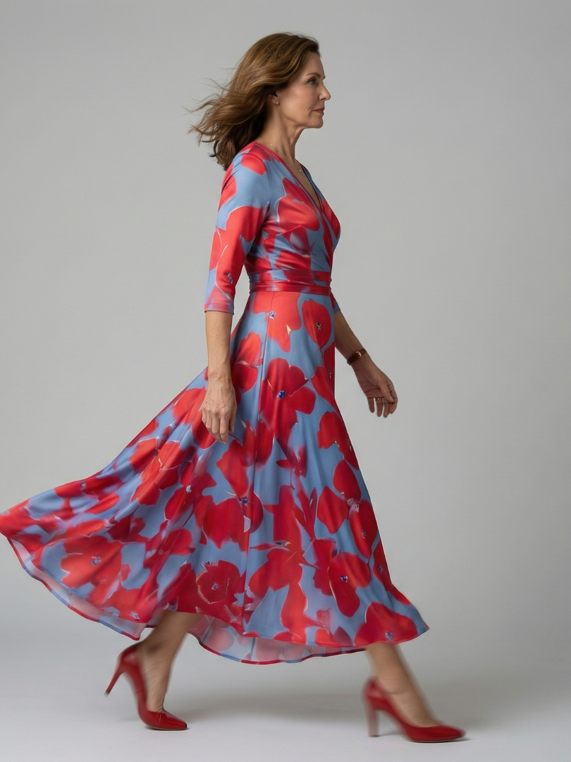 Vestido midi cruzado con estampado floral