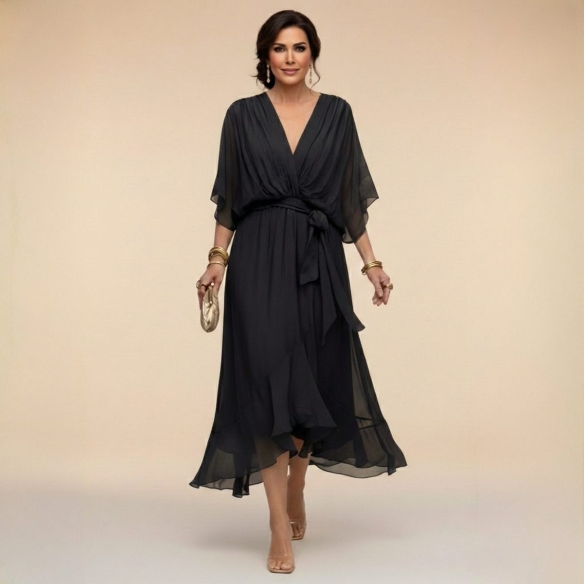 Vestido midi con escote drapeado
