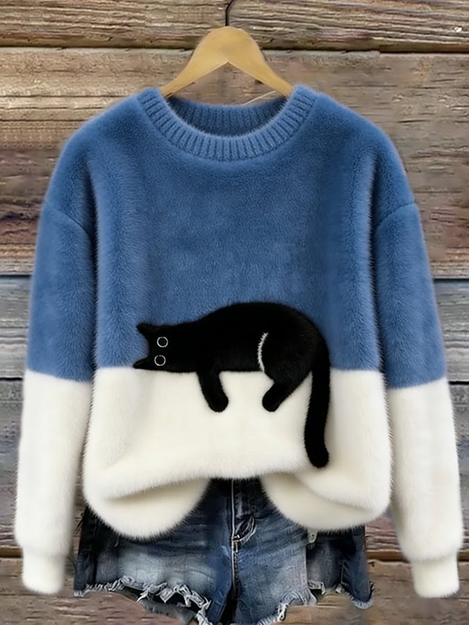 Jersey de punto con gato estampado