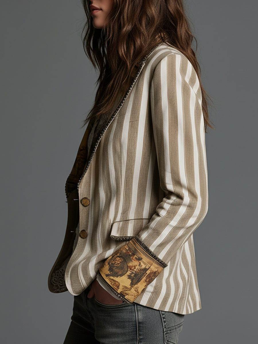 Blazer de rayas con solapas estampadas