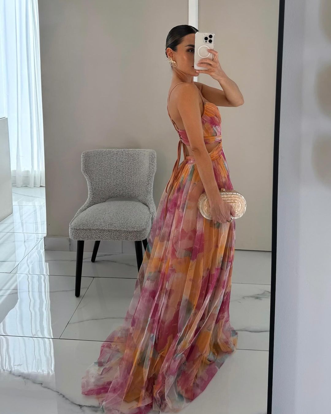 Vestido largo en gasa acuarela
