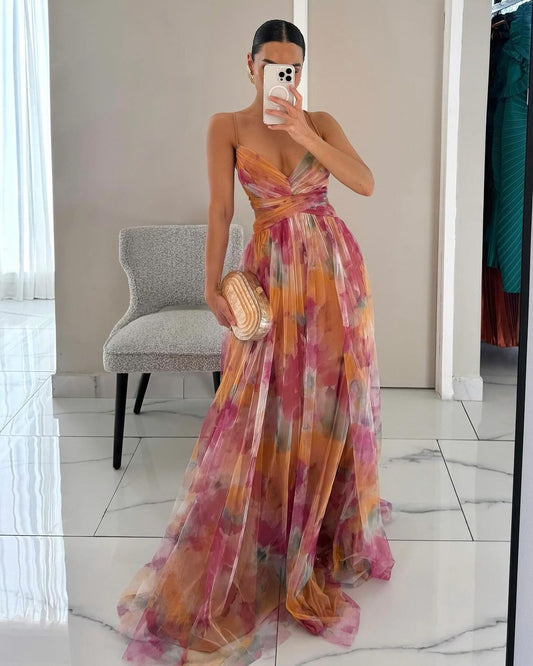 Vestido largo en gasa acuarela