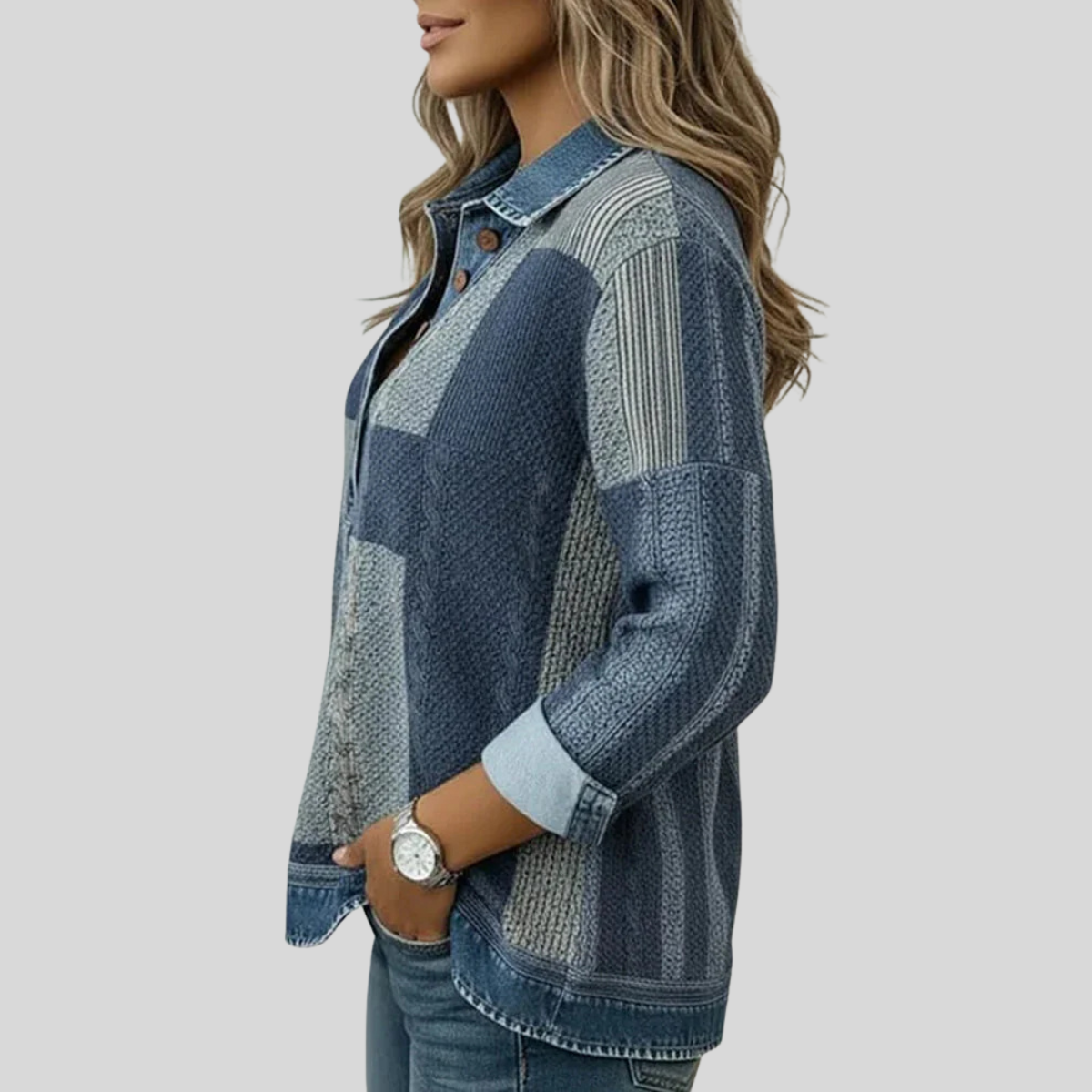 Blusa patchwork con cuello y botones