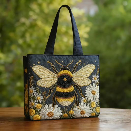 Bolso acolchado con abeja y margaritas