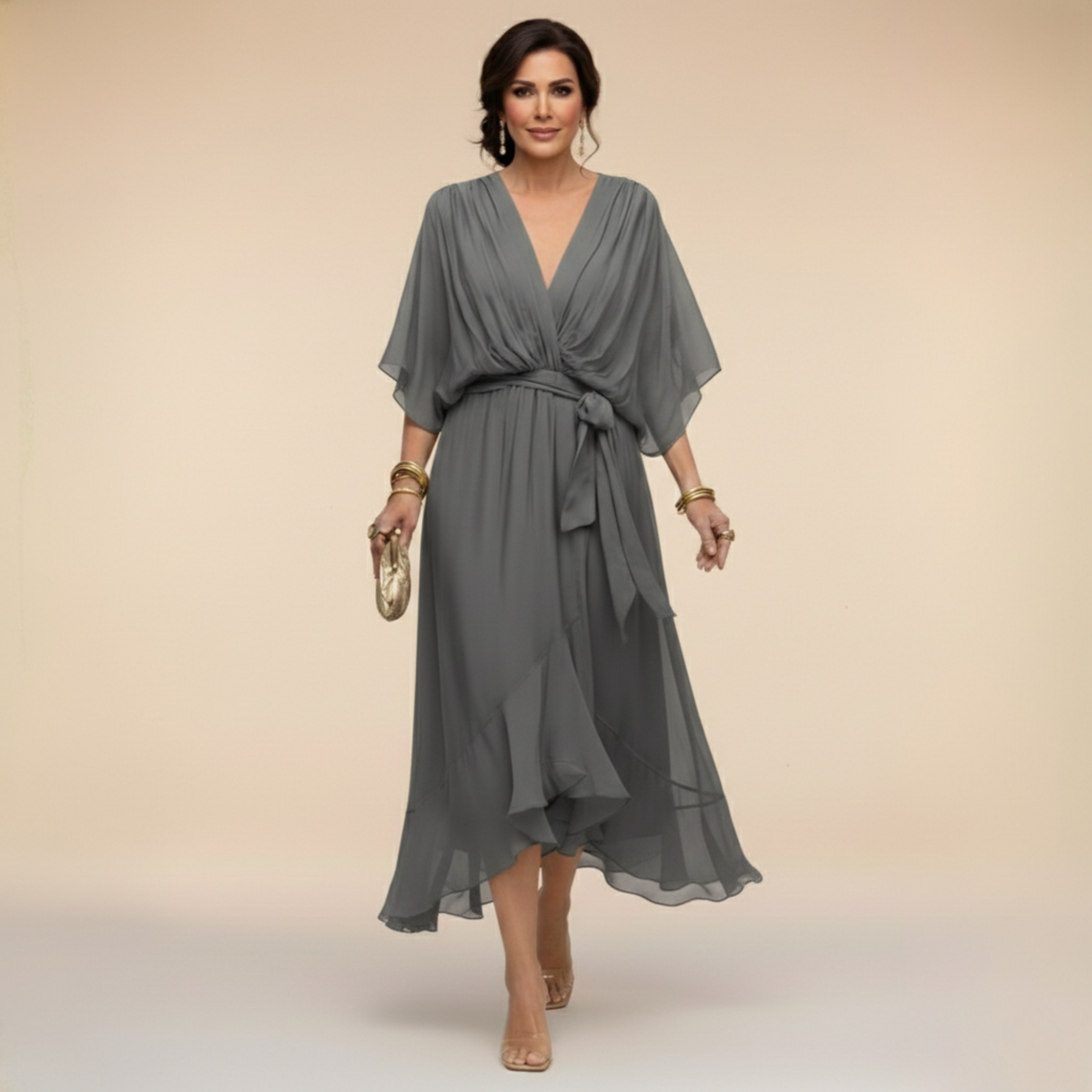 Vestido midi con escote drapeado
