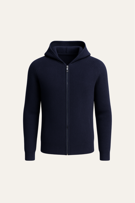 Siro Voyager Zip-Up Navy | Wool-Blend Hooded Zip-Up