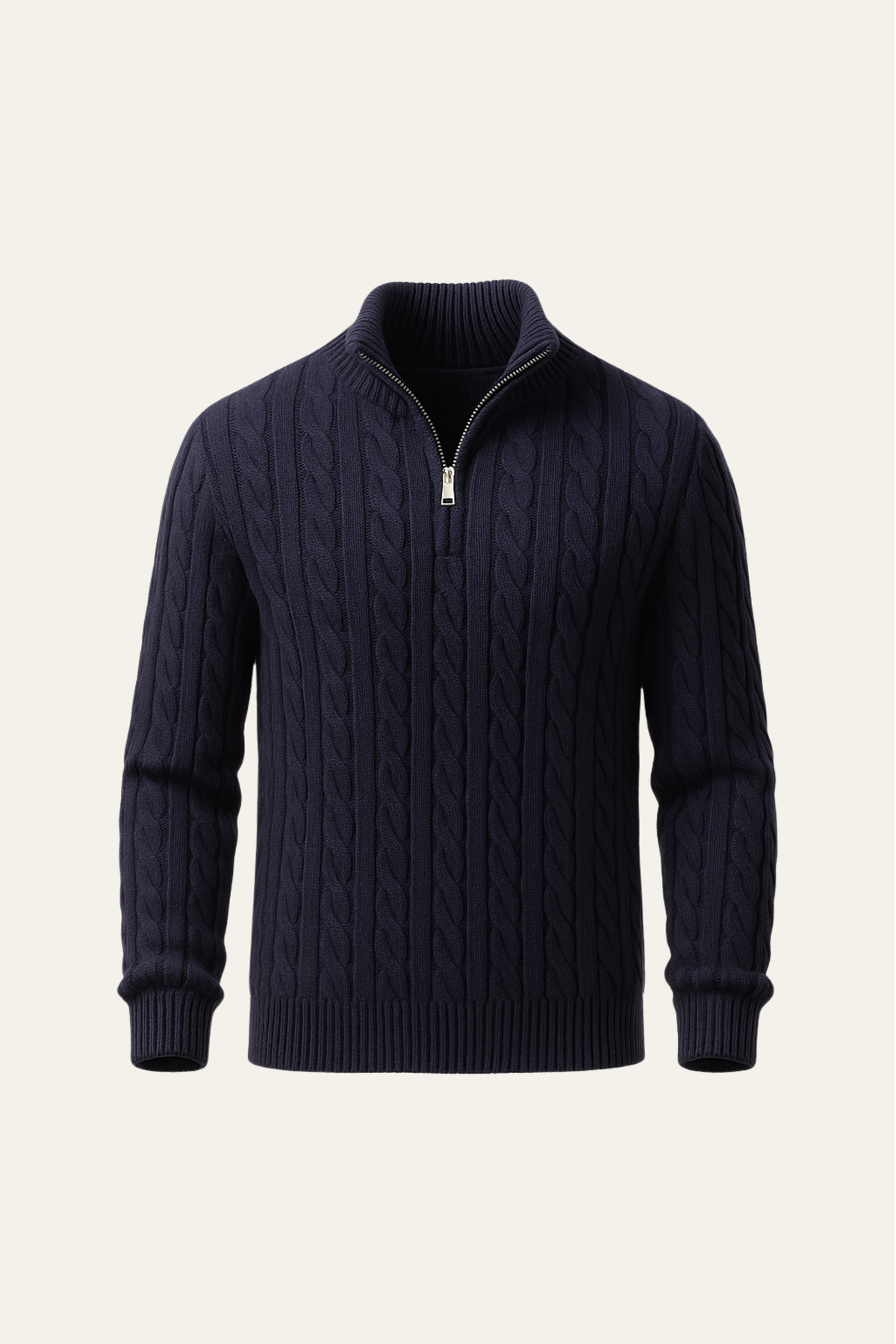 Sero Zip Knit Navy | Cable-Knit Merino Sweater
