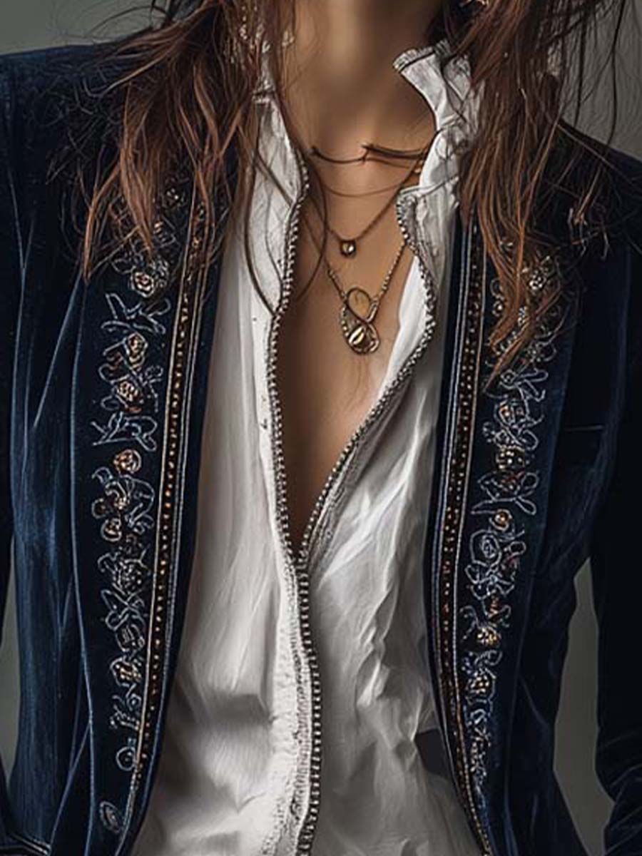 Chaqueta larga con bordado ornamental