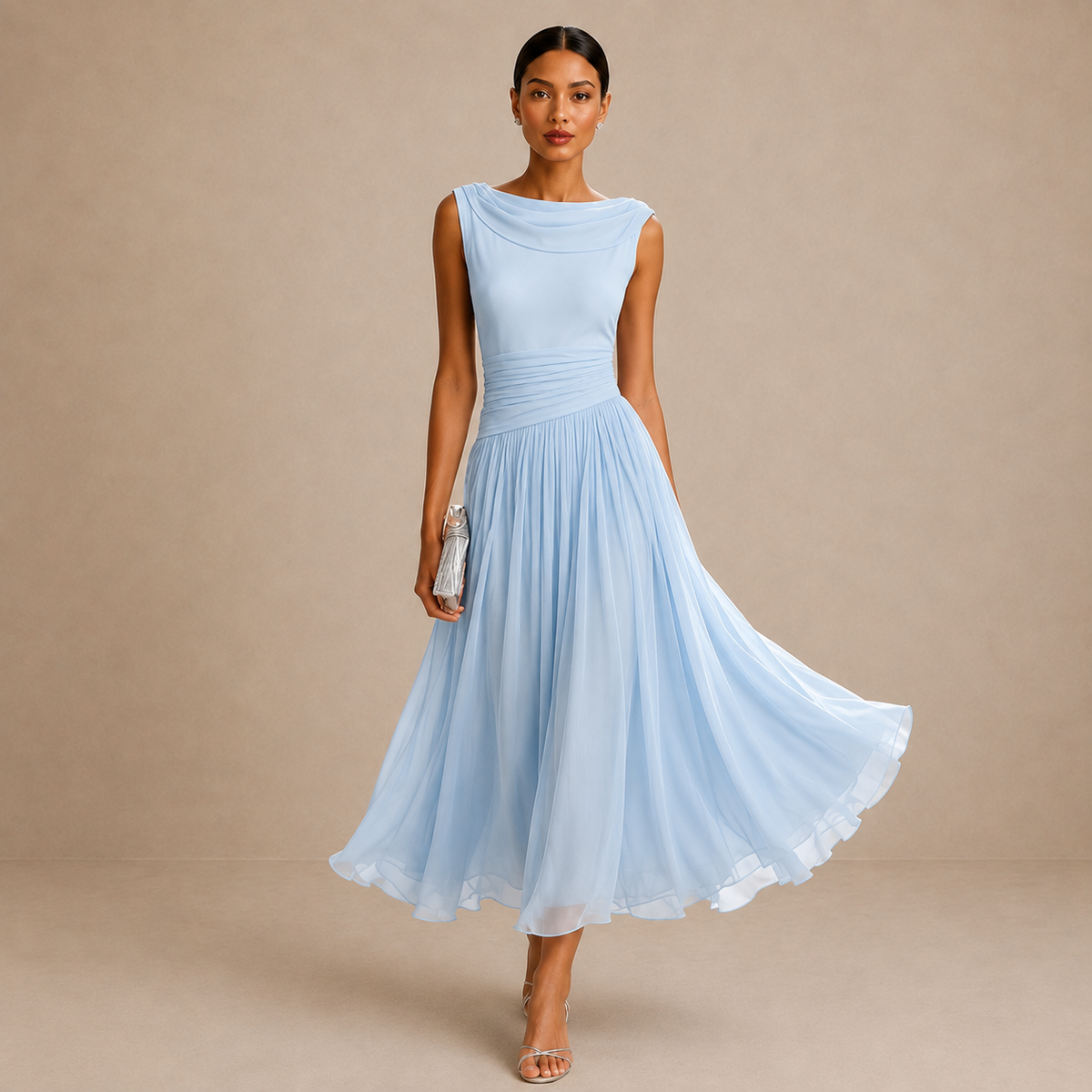 Vestido midi plisado de gasa