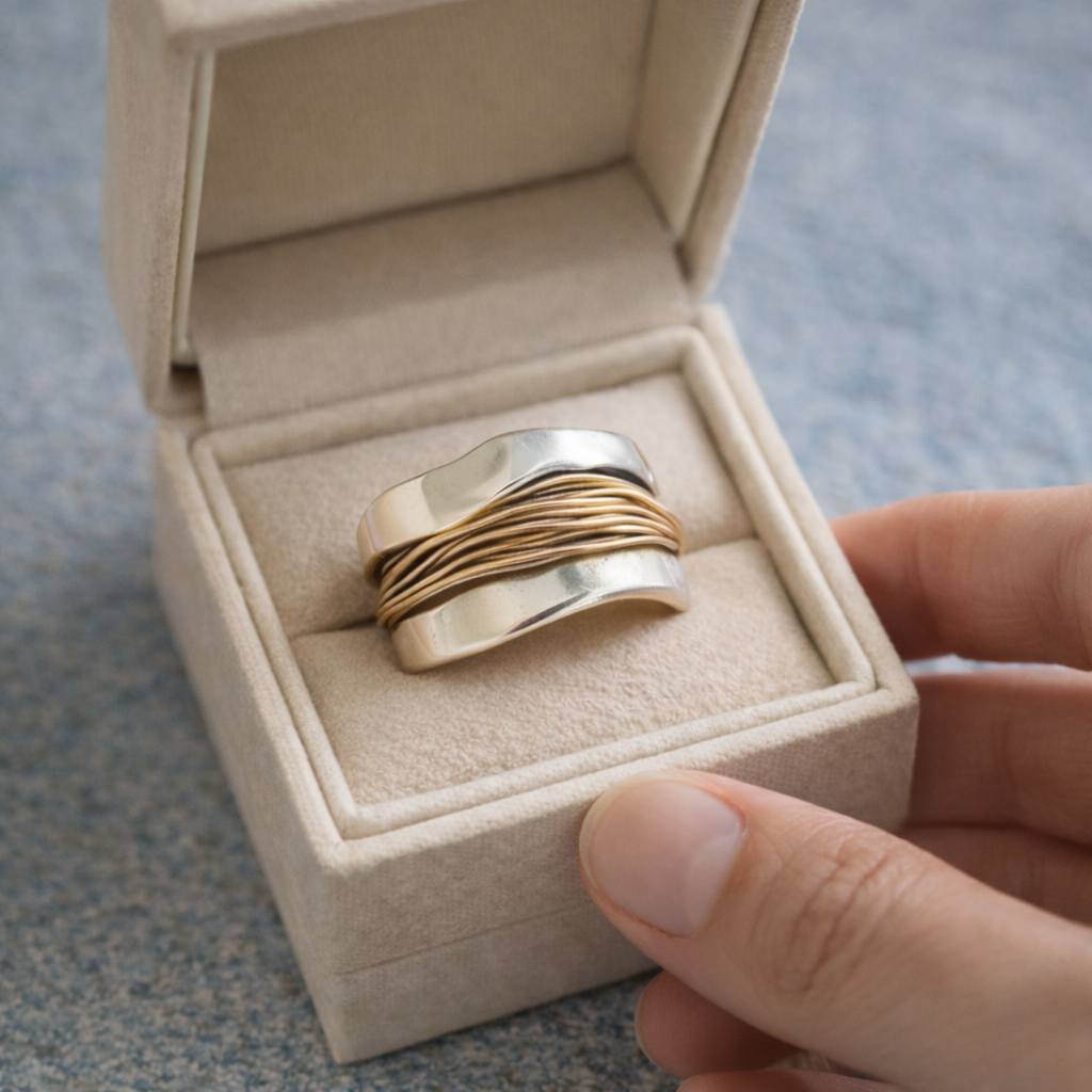Anillo de plata con hilos de oro