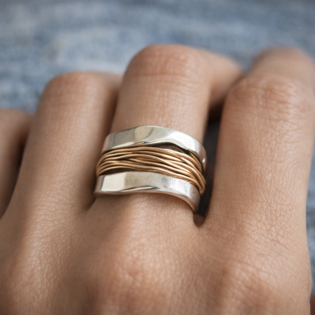 Anillo de plata con hilos de oro