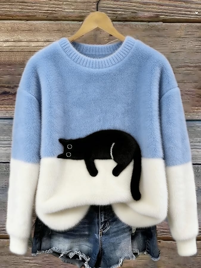 Jersey de punto con gato estampado