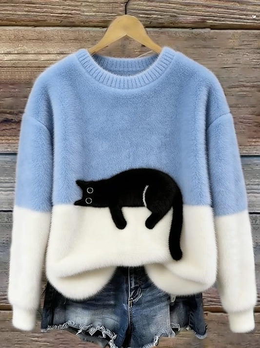 Jersey de punto con gato estampado