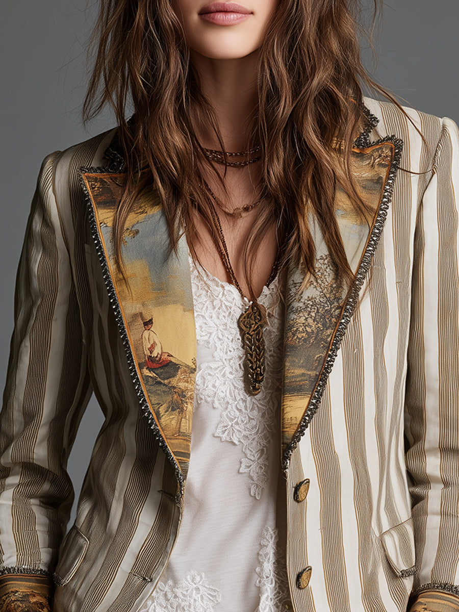 Blazer de rayas con solapas estampadas