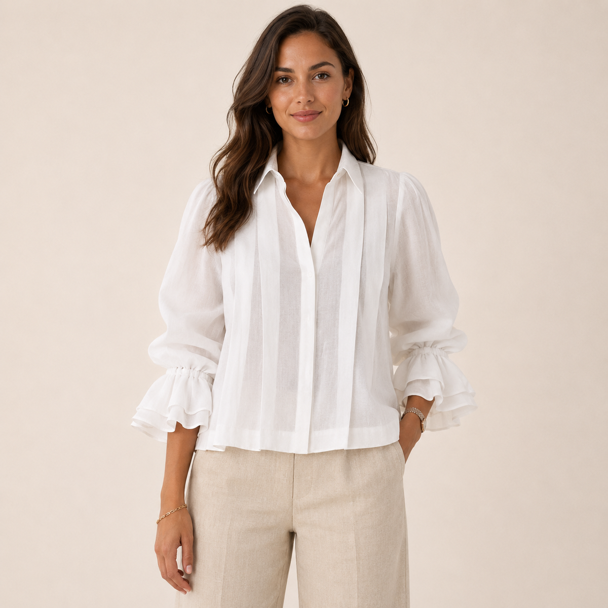 Blusa de algodón plisada elegante