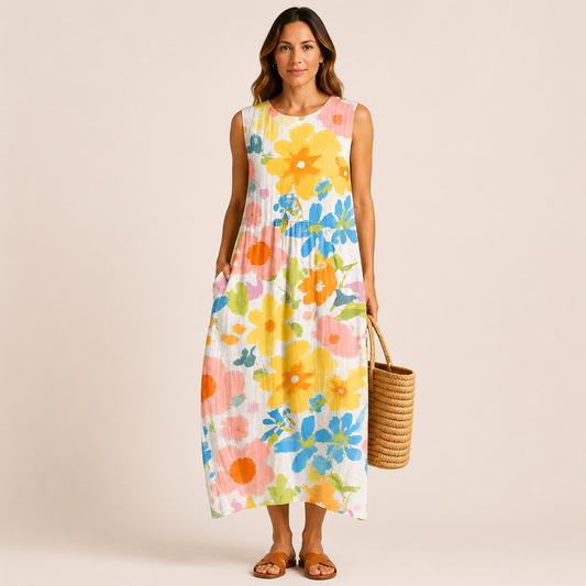 Vestido midi con flores en pastel