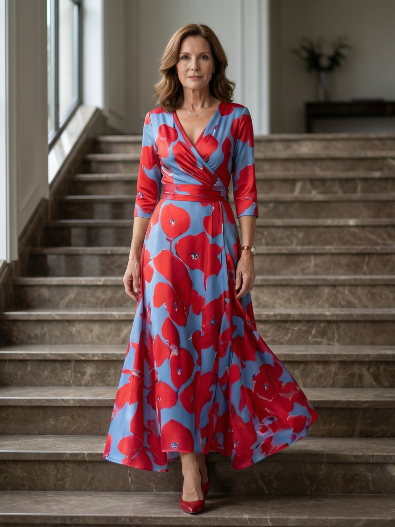 Vestido midi cruzado con estampado floral