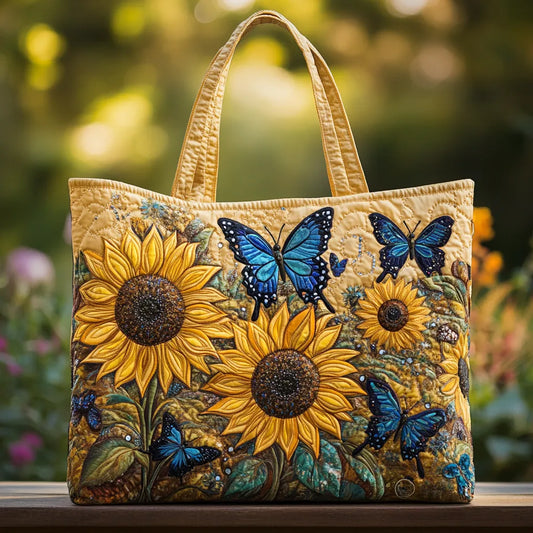Bolso acolchado con girasoles y mariposas azules