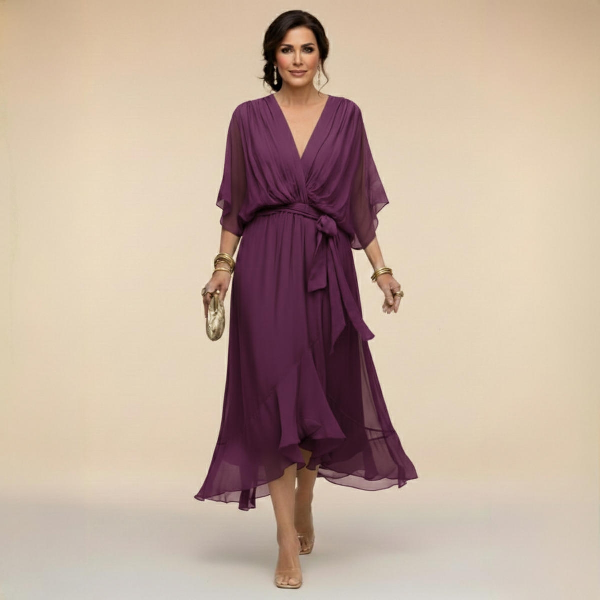 Vestido midi con escote drapeado