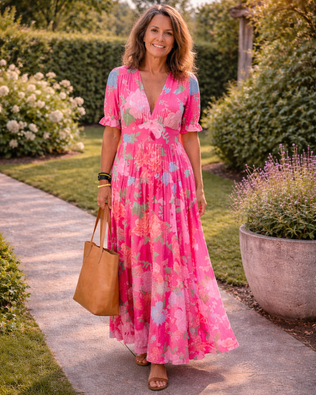 Vestido largo floral con escote en V