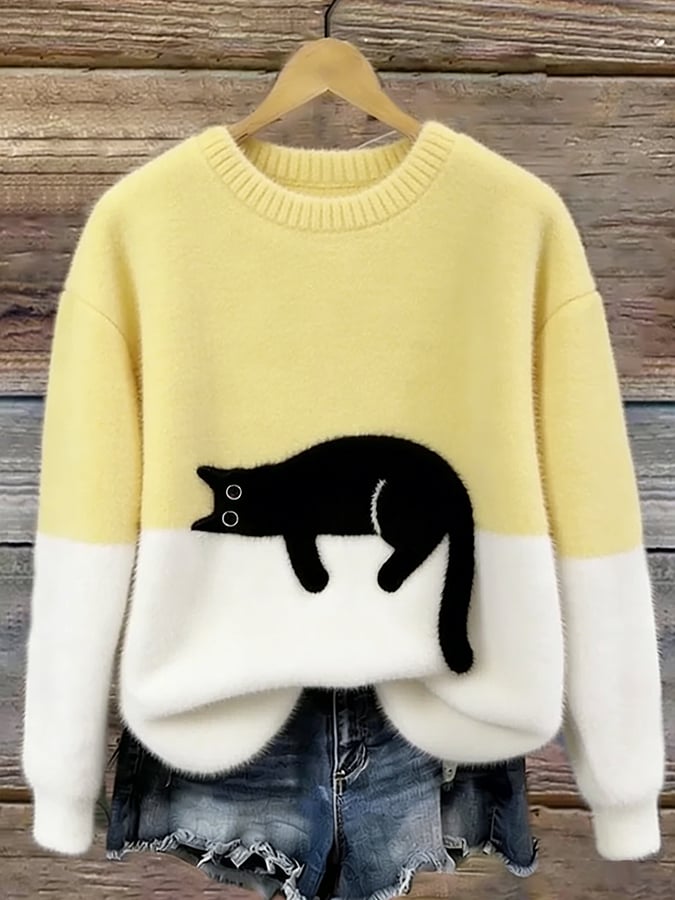 Jersey de punto con gato estampado
