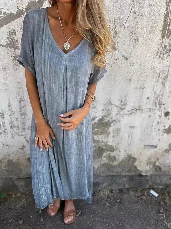 Vestido maxi ancho con escote en V y caída fluida