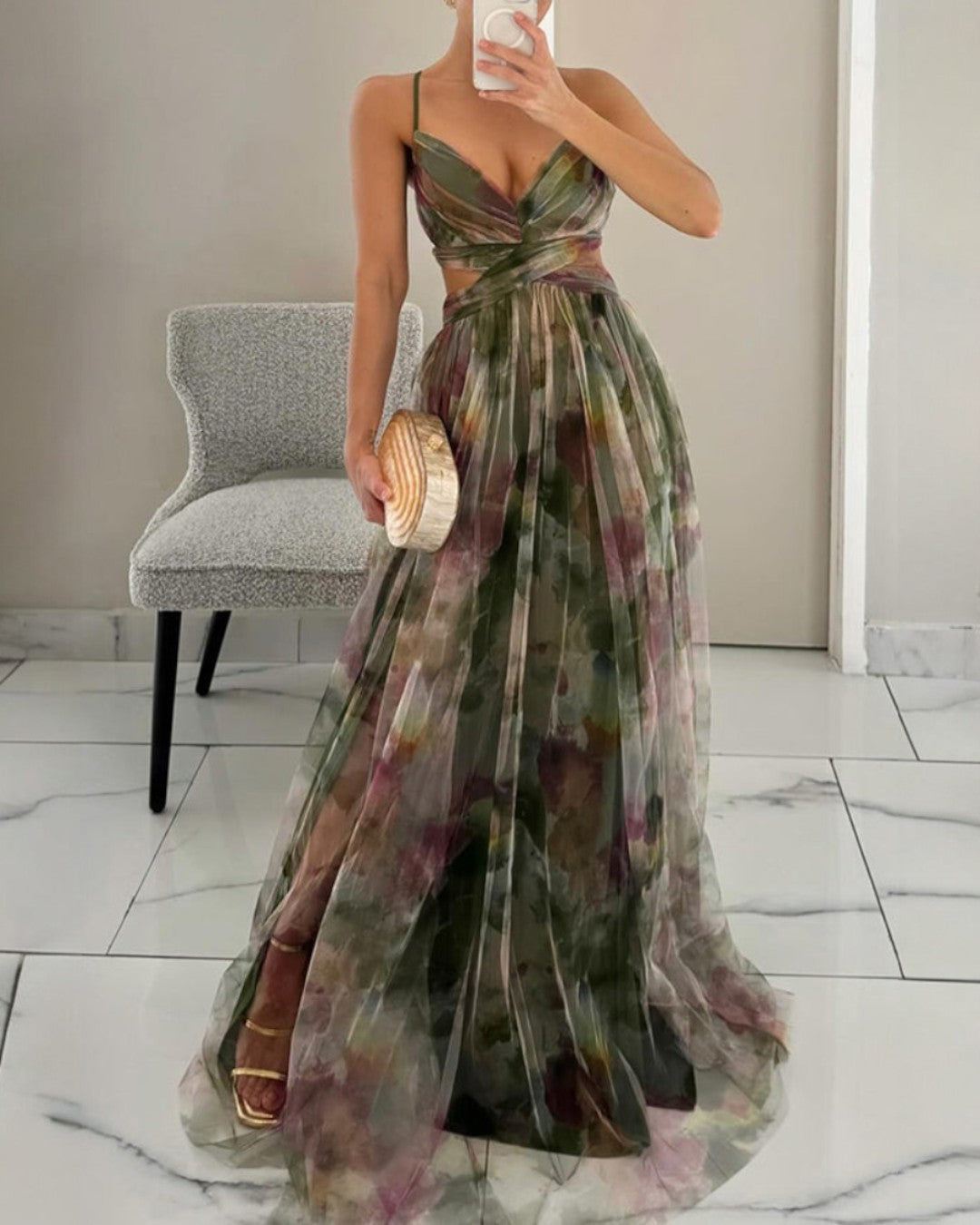 Vestido largo en gasa acuarela