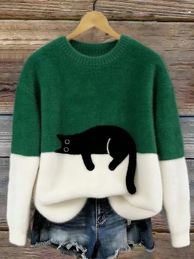Jersey de punto con gato estampado